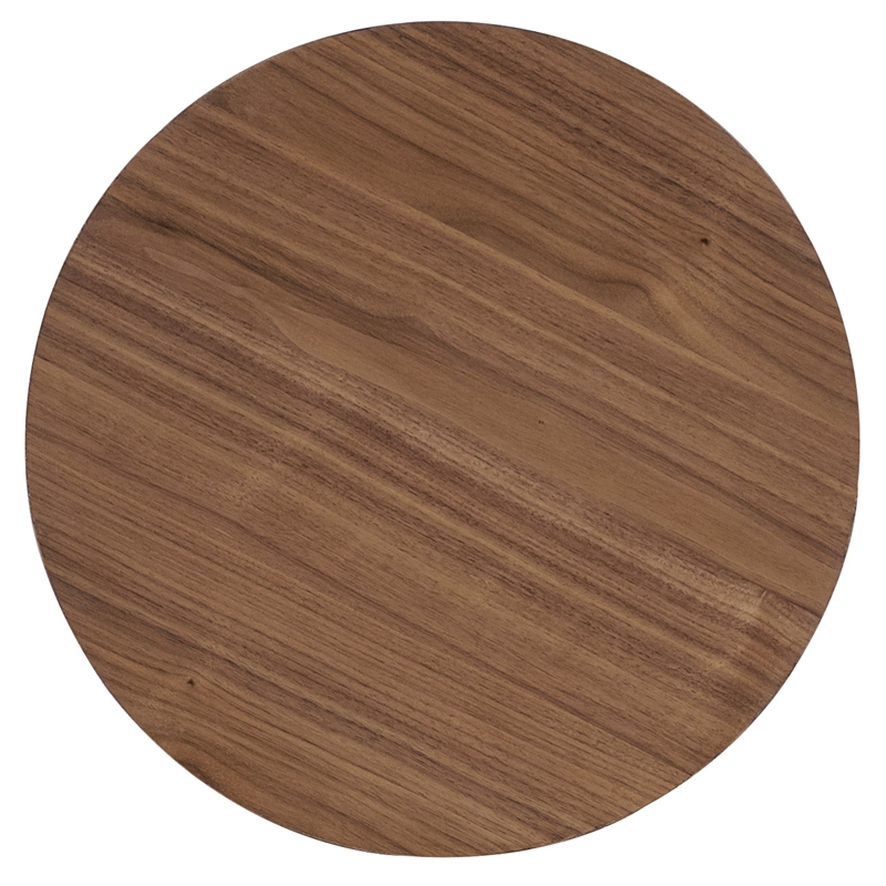 Bowery Hill Round Metal Base Accent Table in Medium Wood Finish