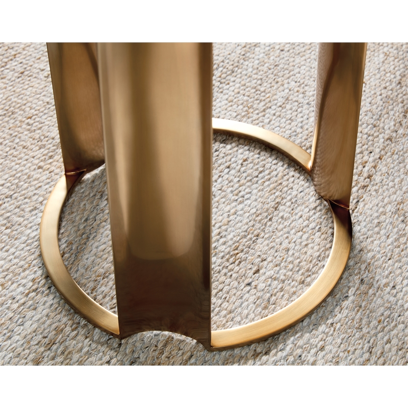 Bowery Hill Round Metal Base Accent Table in Medium Wood Finish