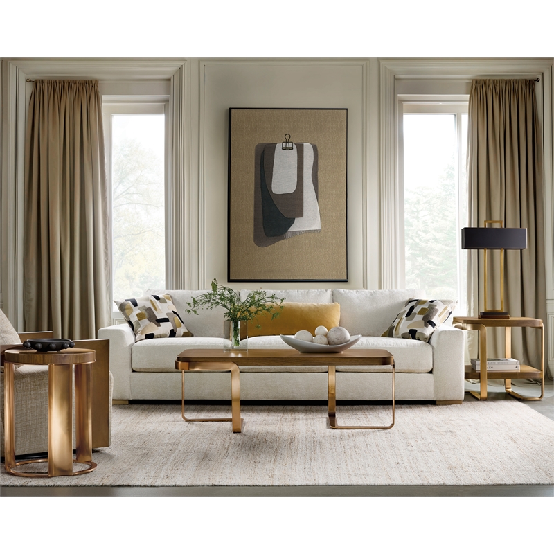 Bowery Hill Round Metal Base Accent Table in Medium Wood Finish