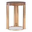 Bowery Hill Round Metal Base Accent Table in Medium Wood Finish