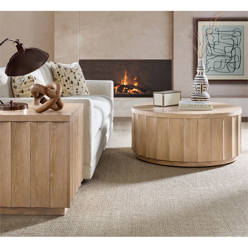 Bowery Hill Scalloped End Table with Hidden Storage in Light Brown