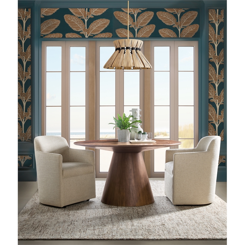 Bowery Hill Round Pedestal Dining Table in Medium Mango Wood