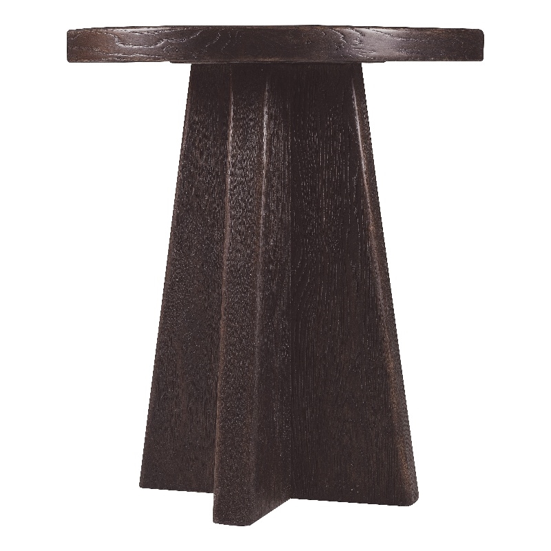 Bowery Hill Round Pedestal End Table in Rustic Black Wood Finish