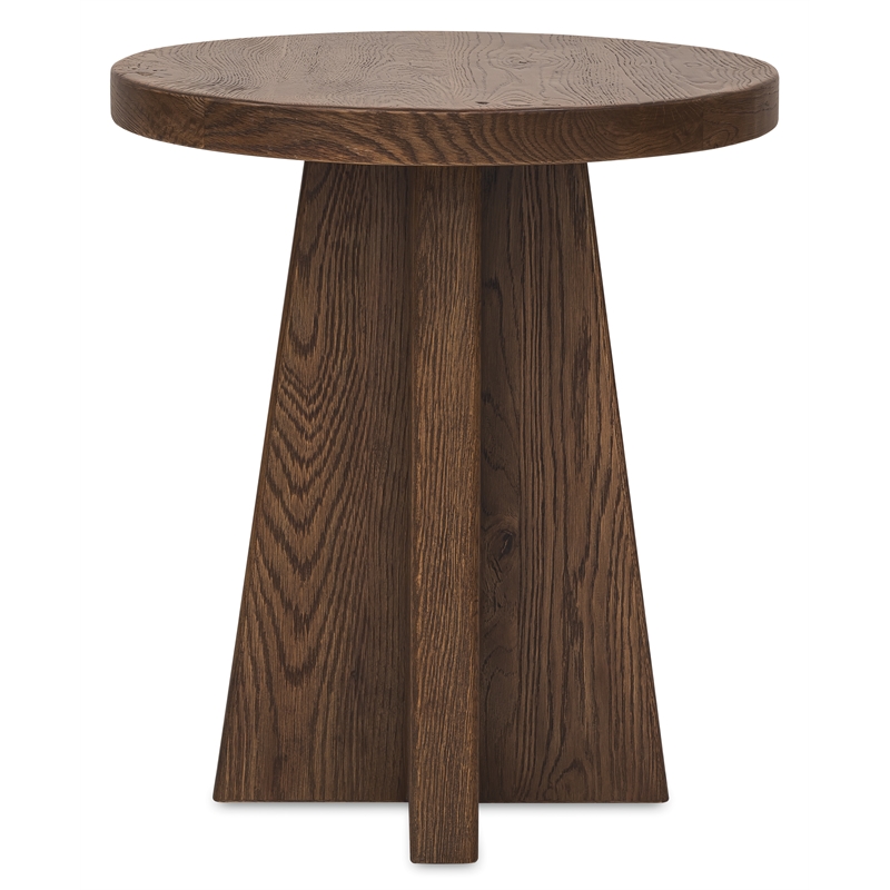 Bowery Hill Round Pedestal End Table in Rustic Brown Wood Finish
