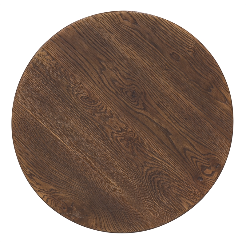 Bowery Hill Round Pedestal End Table in Rustic Brown Wood Finish
