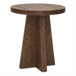 Bowery Hill Round Pedestal End Table in Rustic Brown Wood Finish