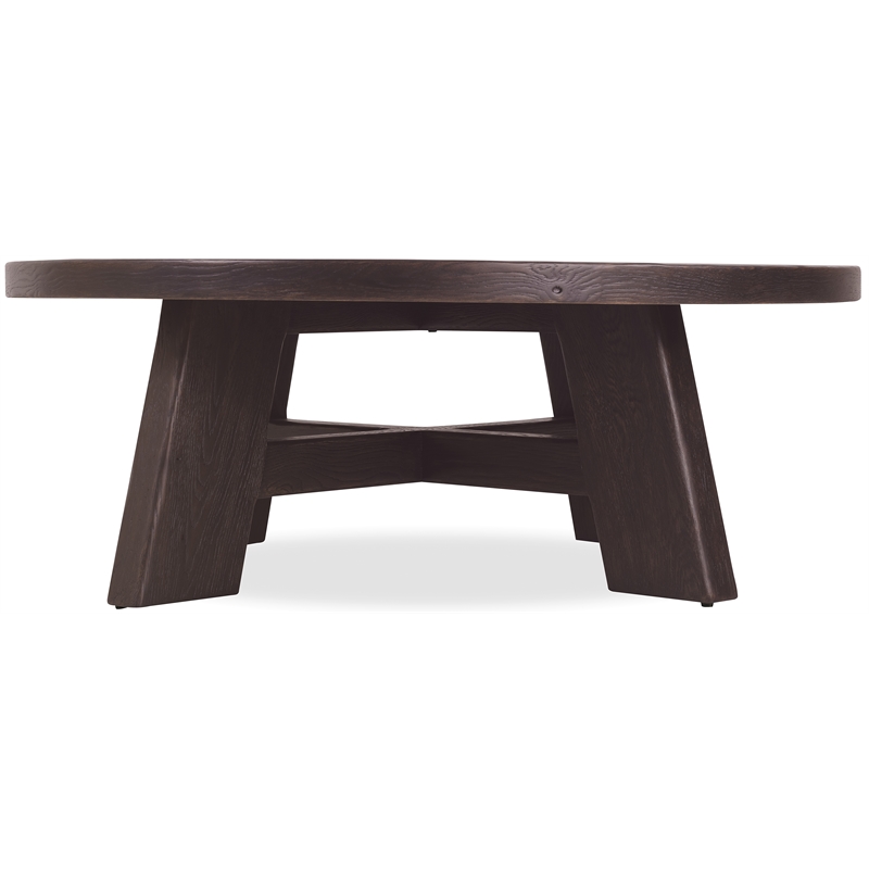 Bowery Hill Round Cocktail Table with X-Stretcher in Black Wood