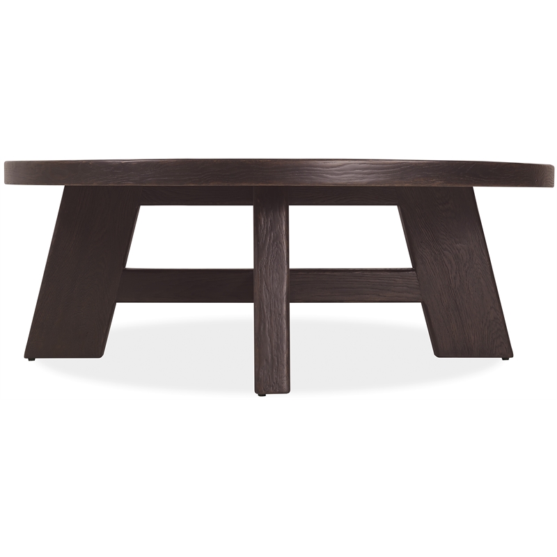 Bowery Hill Round Cocktail Table with X-Stretcher in Black Wood