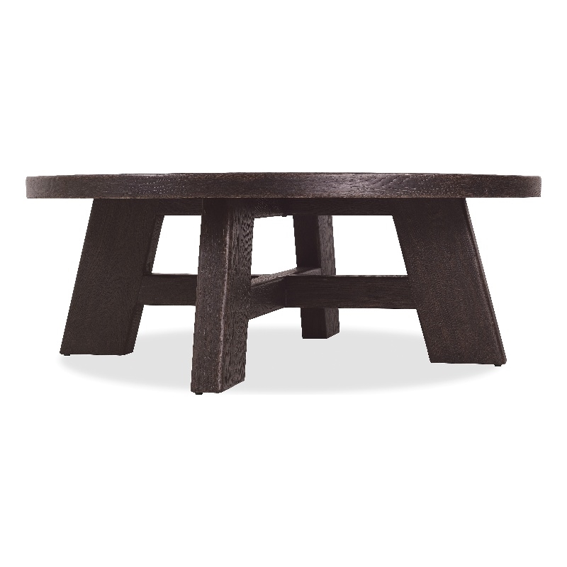Bowery Hill Round Cocktail Table with X-Stretcher in Black Wood