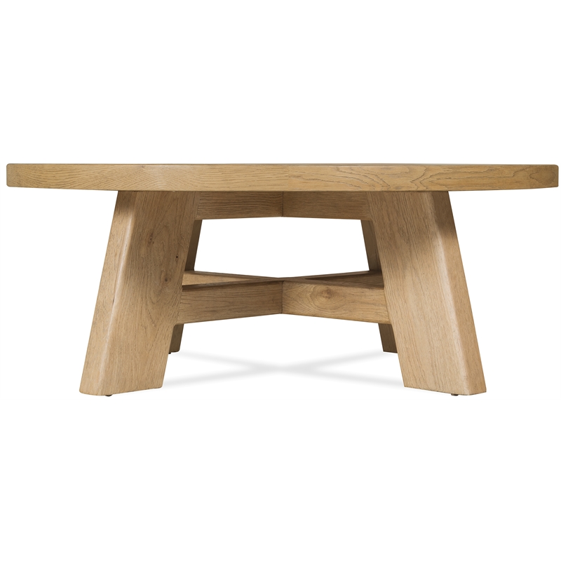 Bowery Hill Round Cocktail Table with X-Stretcher in Light Brown