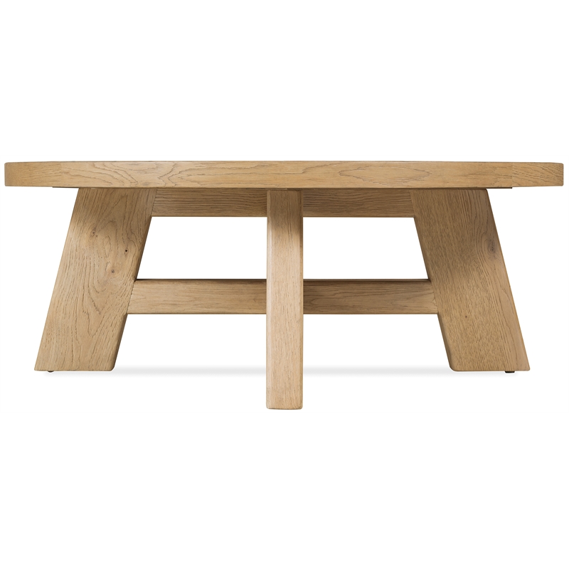 Bowery Hill Round Cocktail Table with X-Stretcher in Light Brown