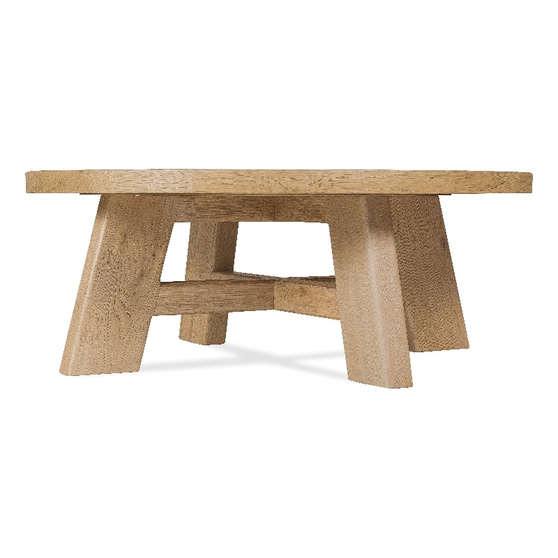 Bowery Hill Round Cocktail Table with X-Stretcher in Light Brown
