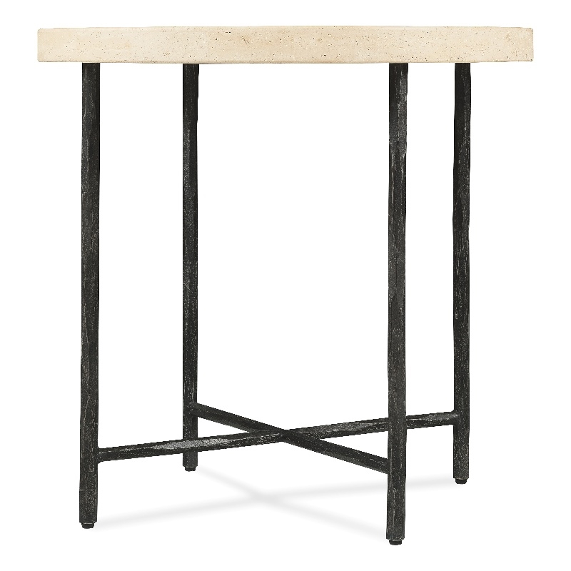 Bowery Hill Round Metal Side Table with Stone Top in Gray Finish