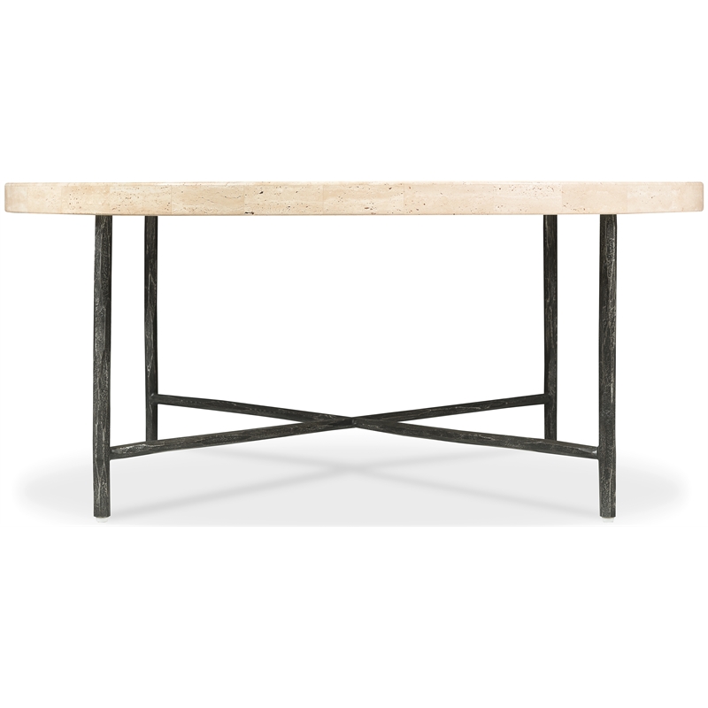 Bowery Hill Metal Framed Cocktail Table with Stone Top in Gray