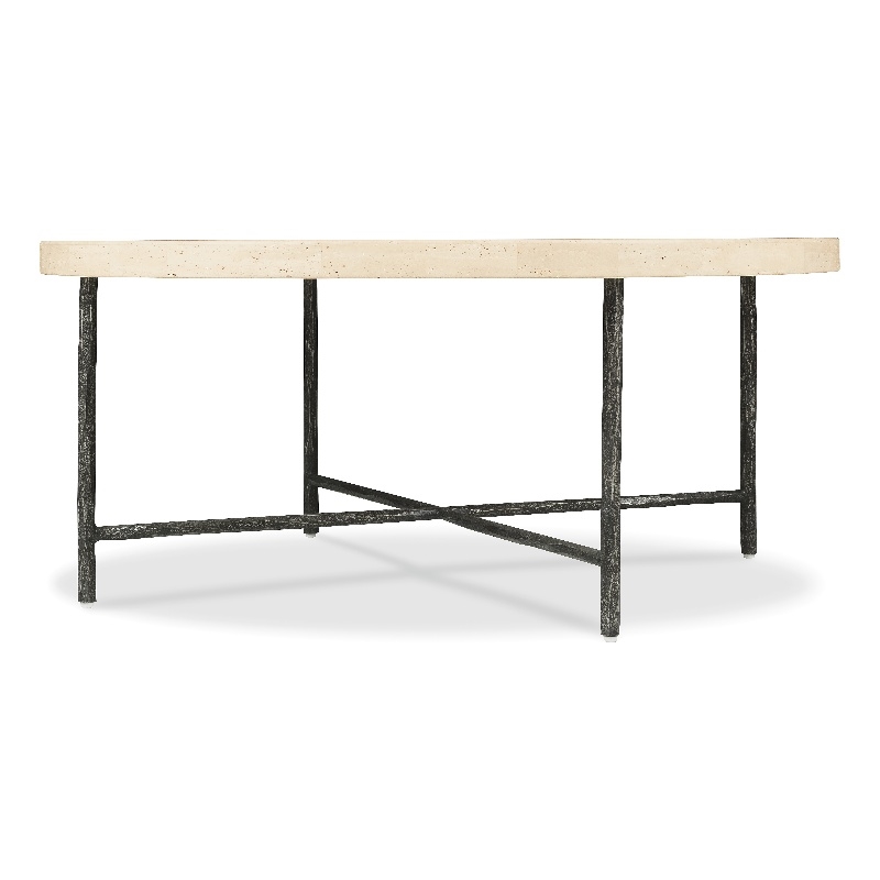 Bowery Hill Metal Framed Cocktail Table with Stone Top in Gray