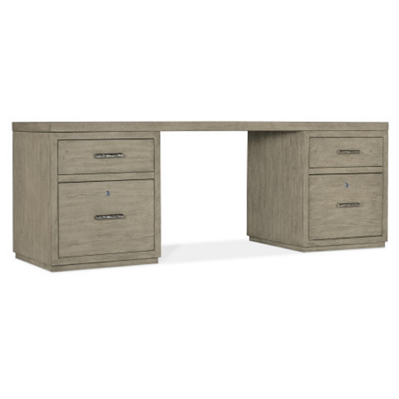 Bowery Hill 84in Home Office Desk with Two File Drawers in Smoked Gray