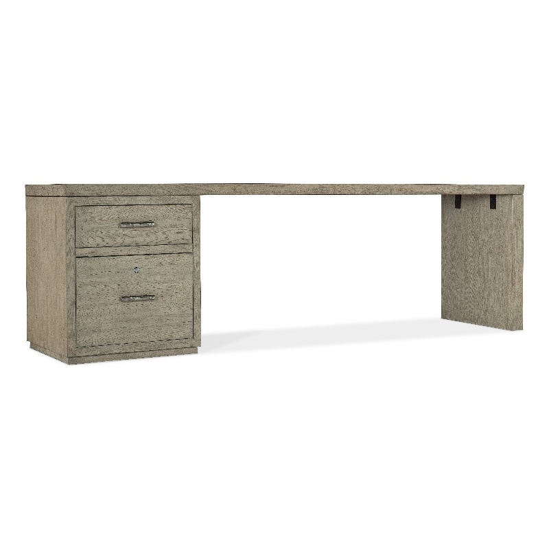 Bowery Hill 96in Home Office Desk with One File Drawer in Smoked Gray