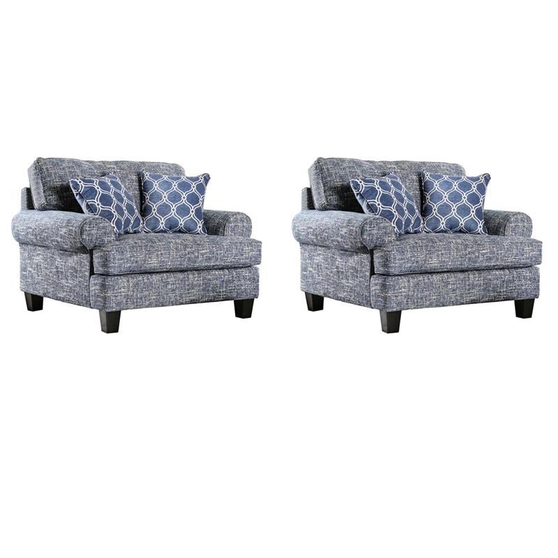Bowery Hill Transitional Armchairs - Set of 2 in Blue Fabric