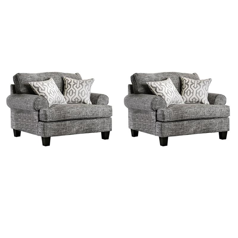 Bowery Hill Set of 2 Transitional Armchairs in Gray Fabric
