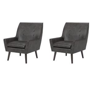Bowery Hill Mid-Century Gray Faux Leather Accent Chairs - Set of 2