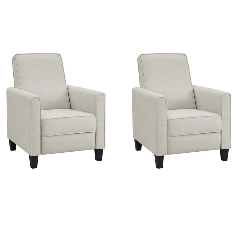 Bowery Hill Set of 2 Transitional Push Back Chairs in Beige Linen