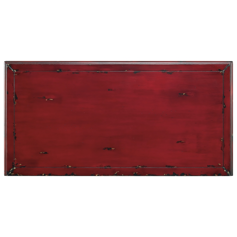 Bowery Hill Bombe Wood Accent Chest in Distressed Red with 5 Drawers