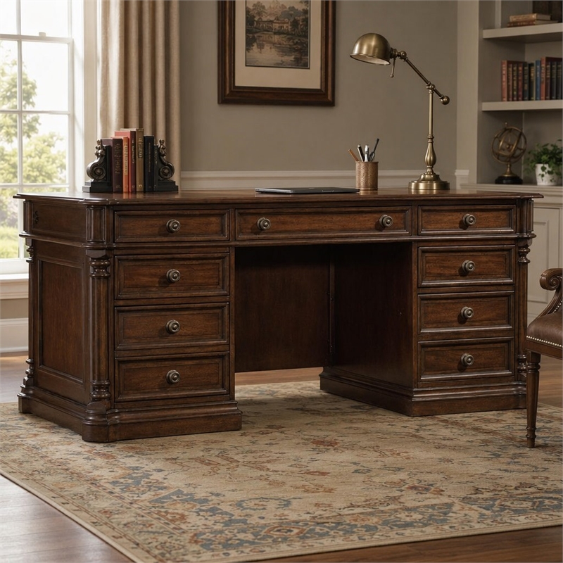 Bowery Hill Mahogany Executive Desk with Keyboard Drawer and Veneers