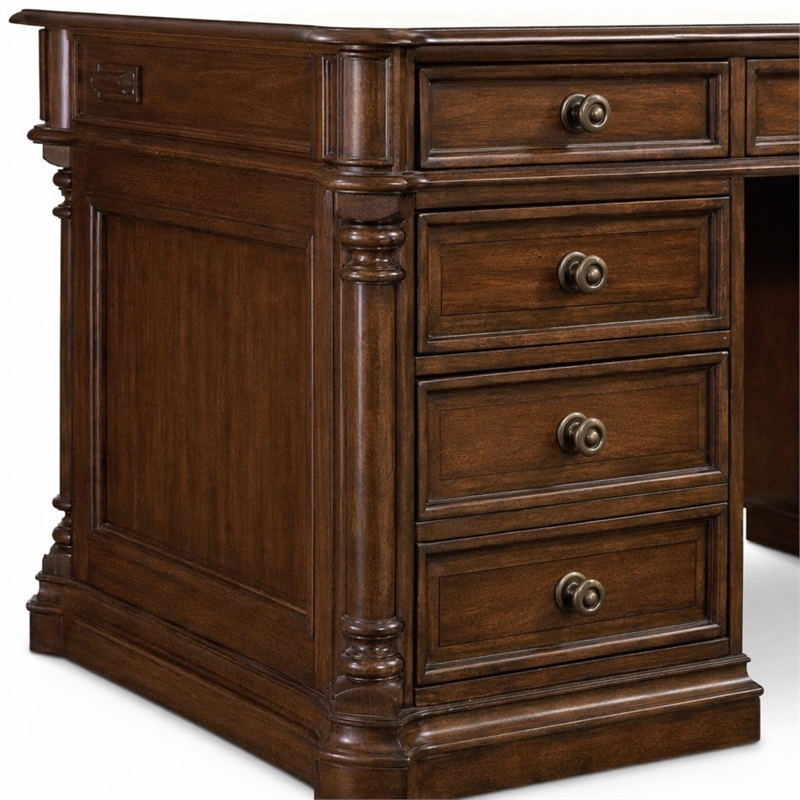 Bowery Hill Mahogany Executive Desk with Keyboard Drawer and Veneers