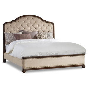 Bowery Hill King Tufted Upholstered Bed in Mahogany and Fabric