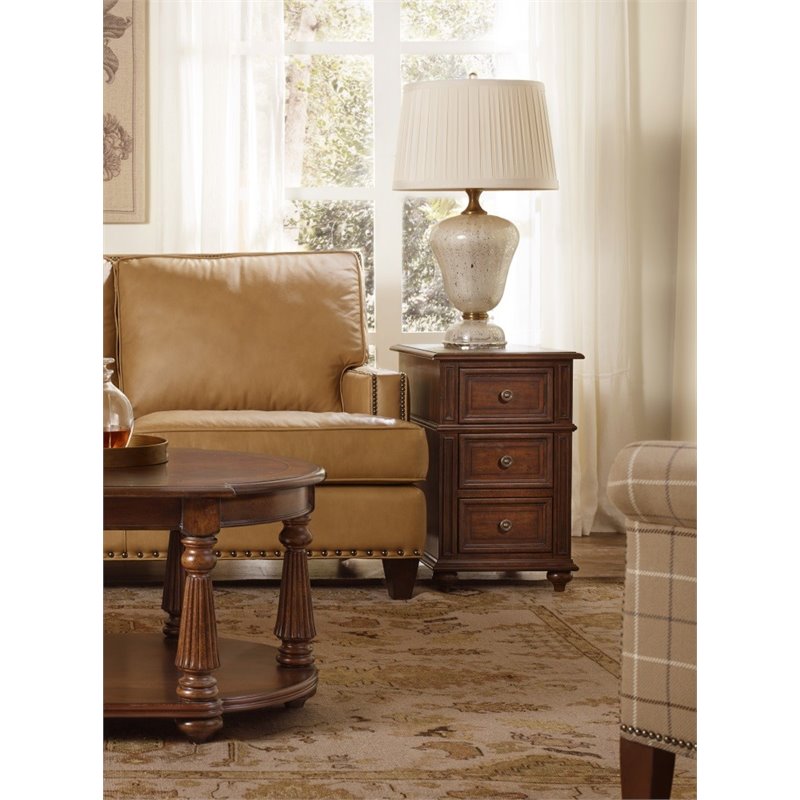Bowery Hill Chairside End Table in Mahogany Finish with 3 Drawers