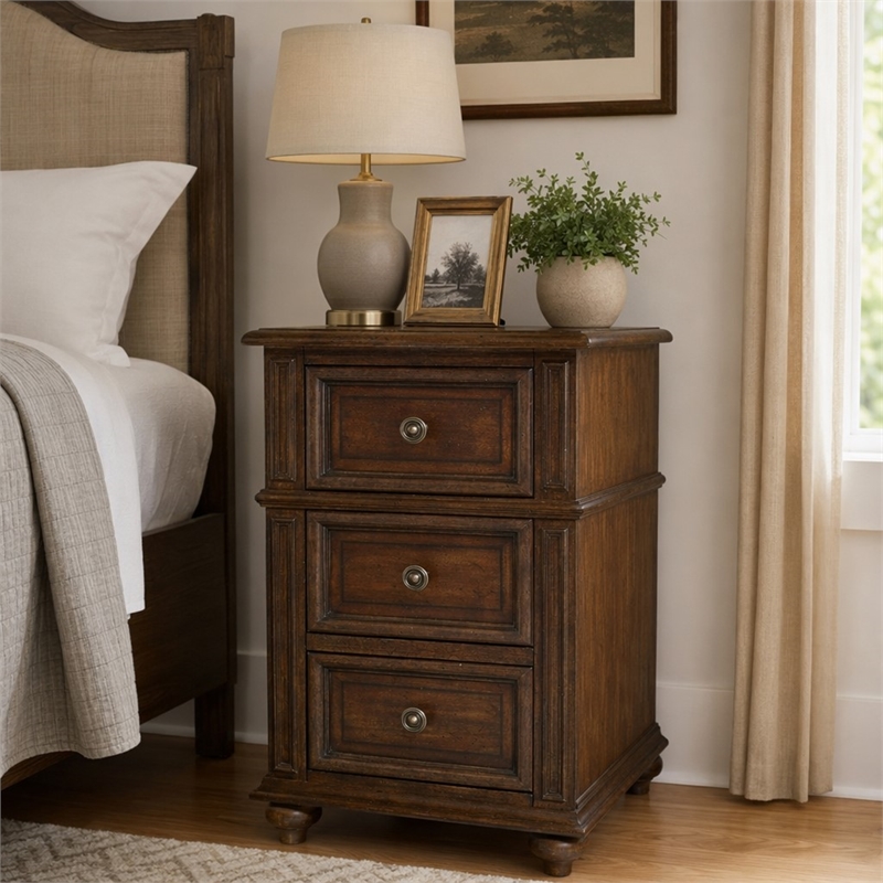 Bowery Hill Chairside End Table in Mahogany Finish with 3 Drawers