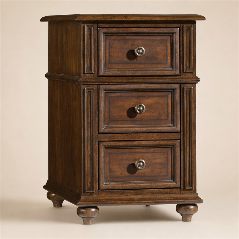 Bowery Hill Chairside End Table in Mahogany Finish with 3 Drawers