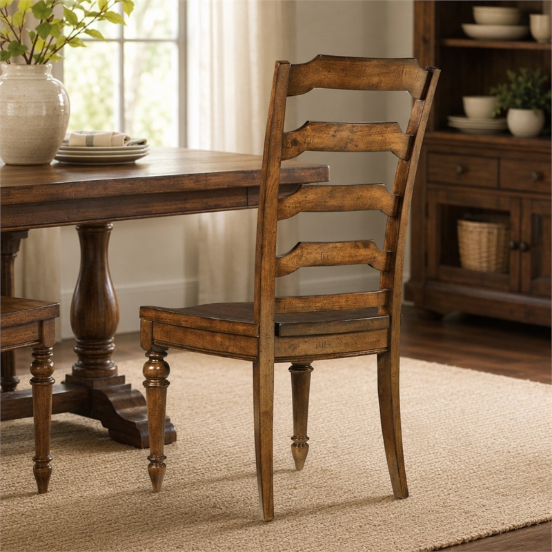 Bowery Hill Traditional Ladderback Wooden Dining Chair in Medium Wood