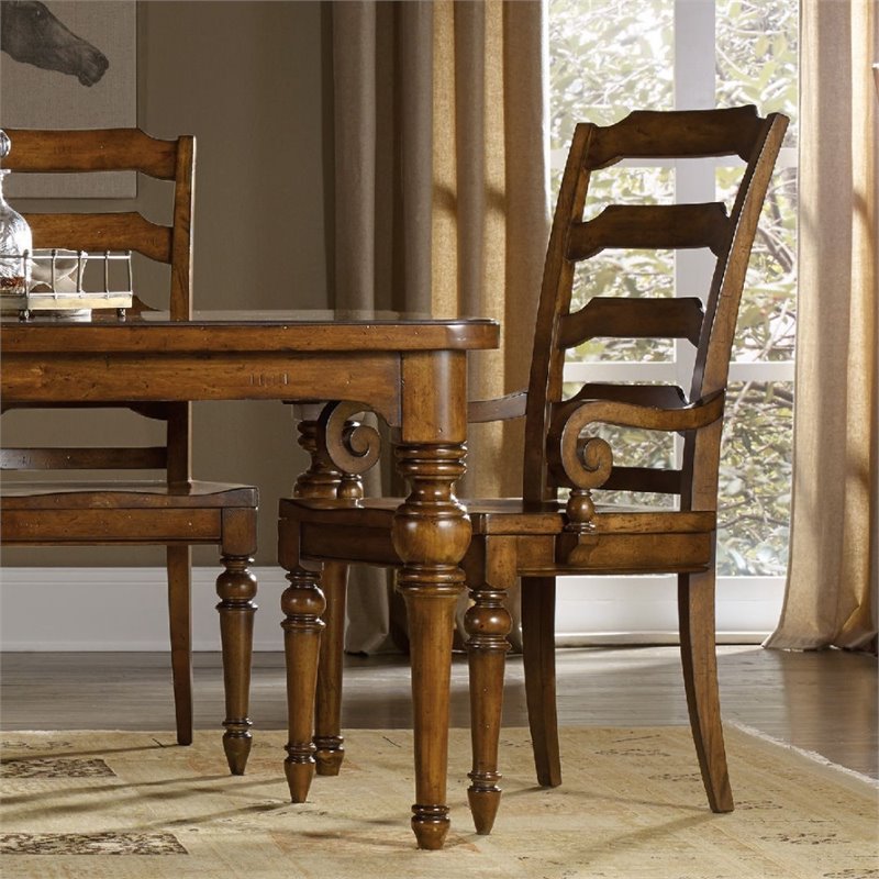 Bowery Hill Ladderback Dining Arm Chair in Chestnut Brown Wood
