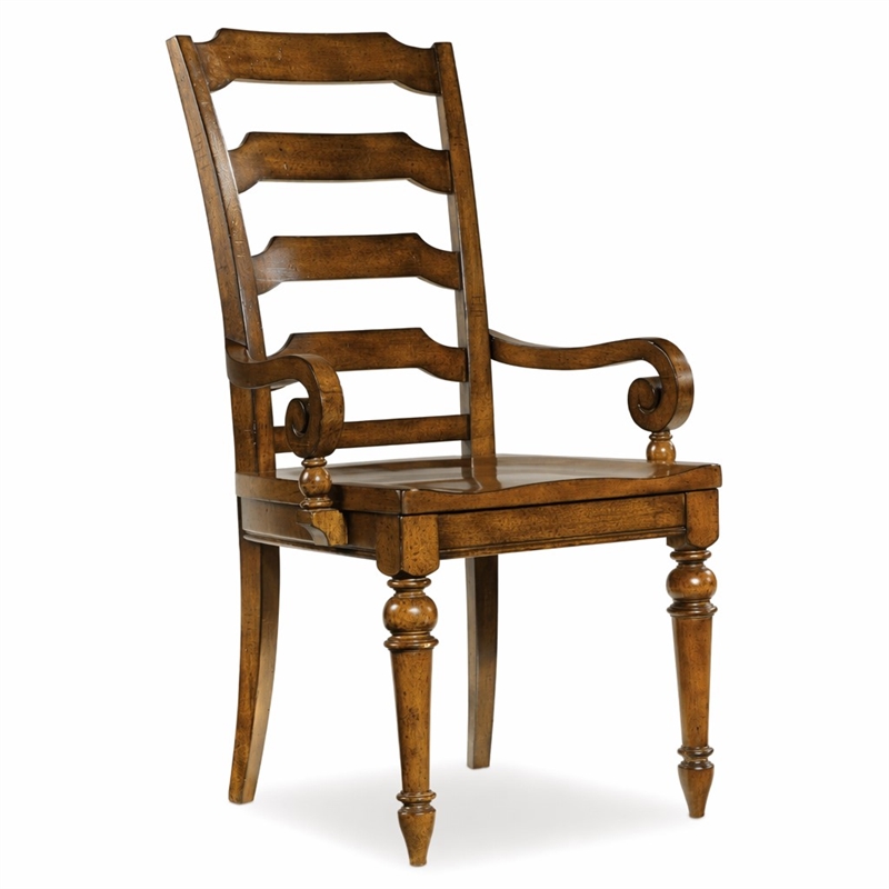 Bowery Hill Ladderback Dining Arm Chair in Chestnut Brown Wood