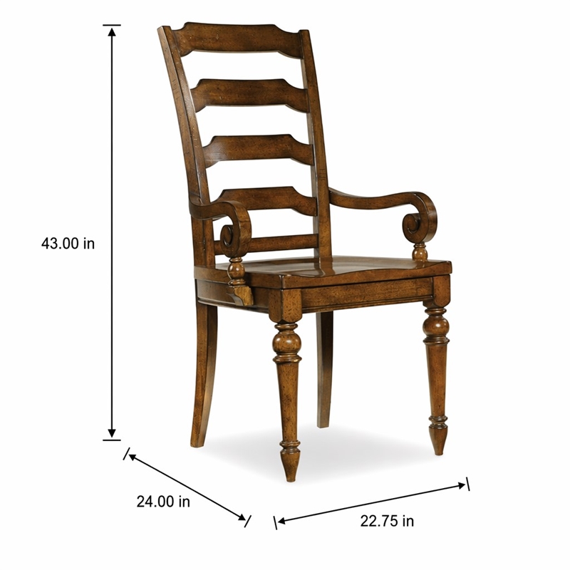 Bowery Hill Ladderback Dining Arm Chair in Chestnut Brown Wood