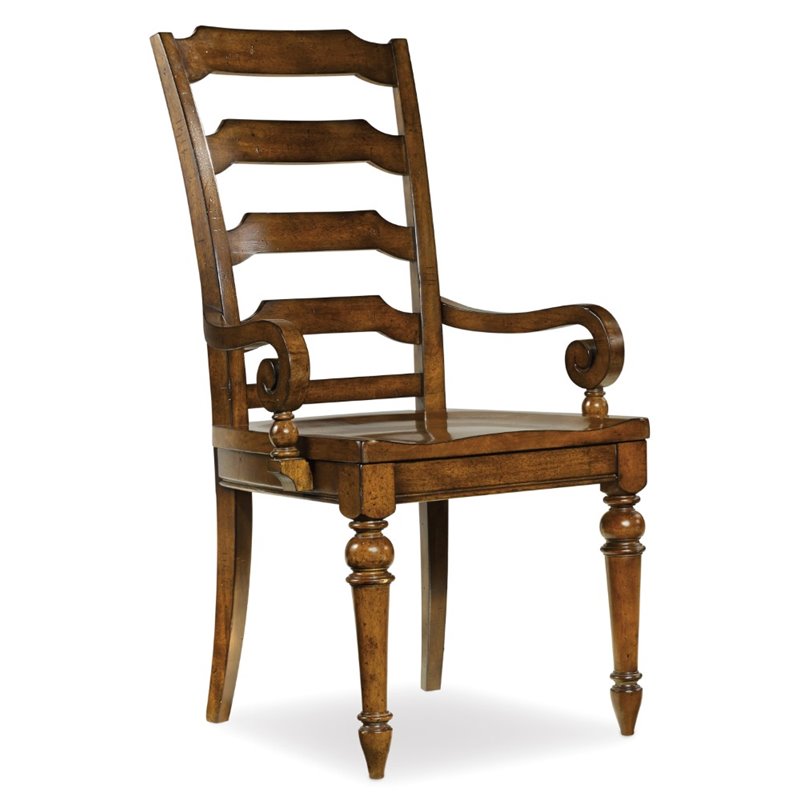 Bowery Hill Ladderback Dining Arm Chair in Chestnut Brown Wood