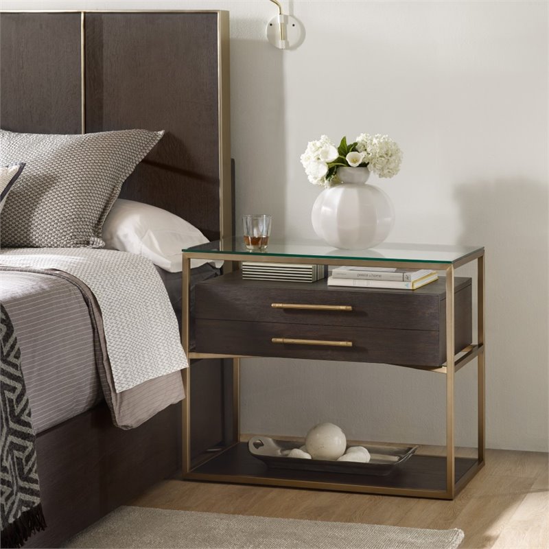 Bowery Hill Nightstand with Brass Frame in Midnight Brown Finish