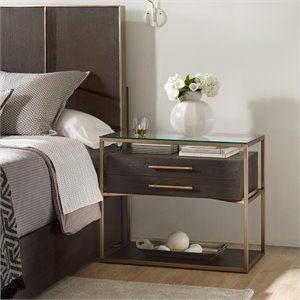 Bowery Hill Nightstand with Brass Frame in Midnight Brown Finish