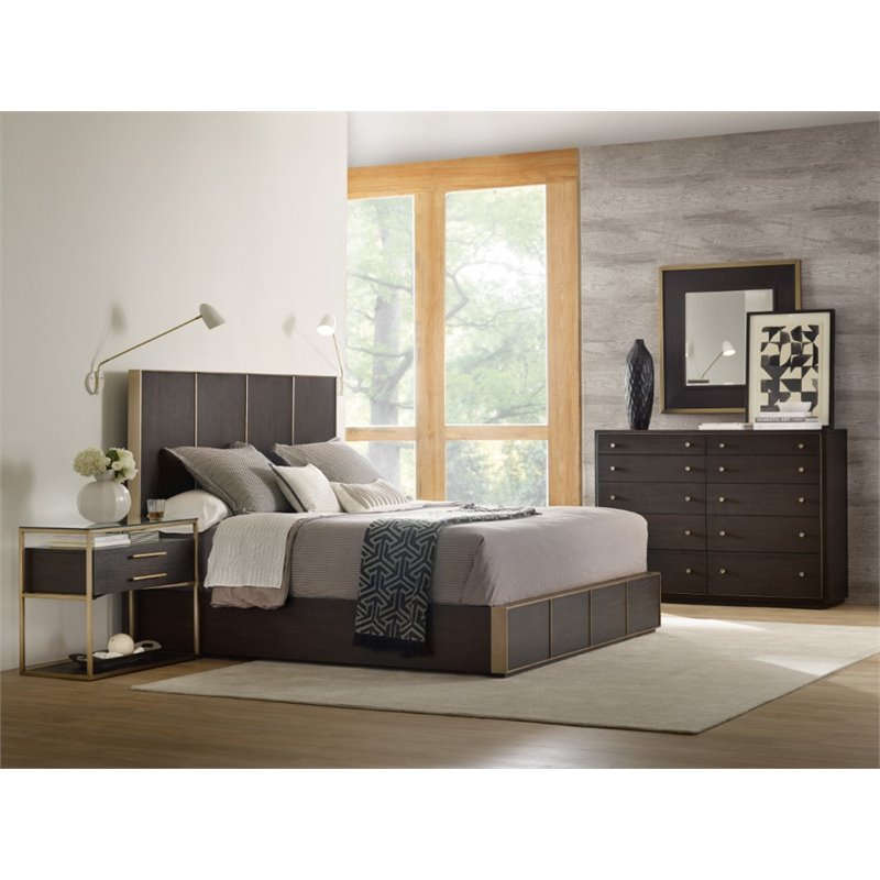 Bowery Hill Nightstand with Brass Frame in Midnight Brown Finish