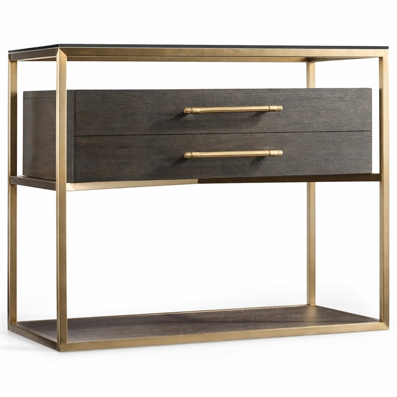 Bowery Hill Nightstand with Brass Frame in Midnight Brown Finish