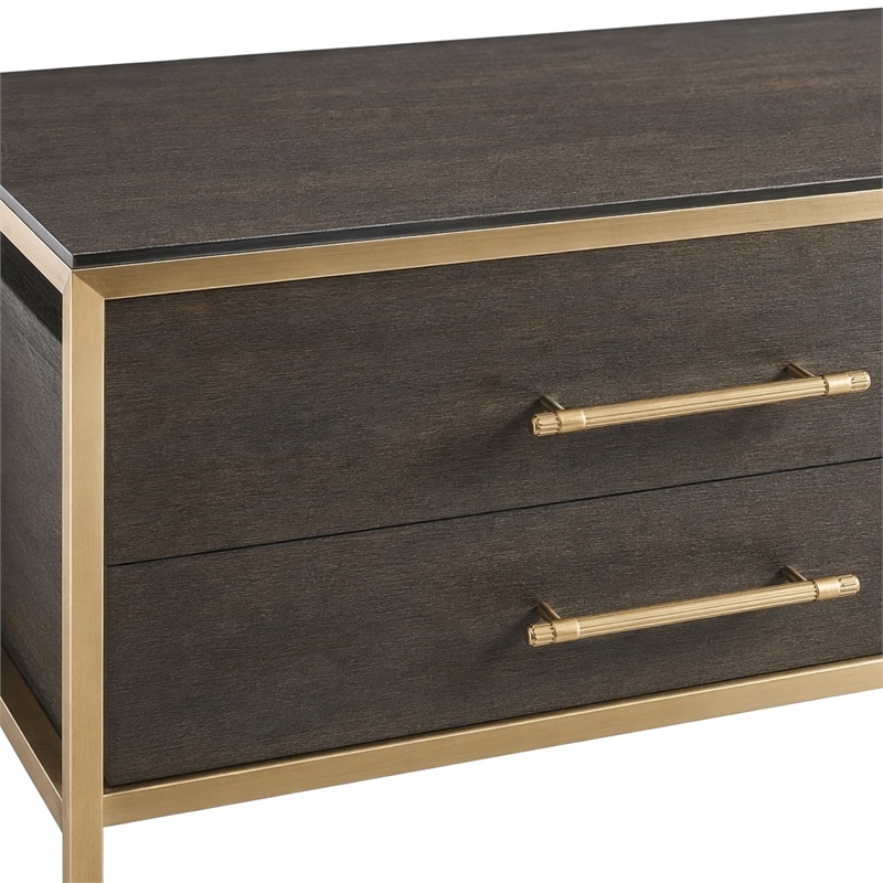 Bowery Hill Nightstand with Brass Frame in Midnight Brown Finish