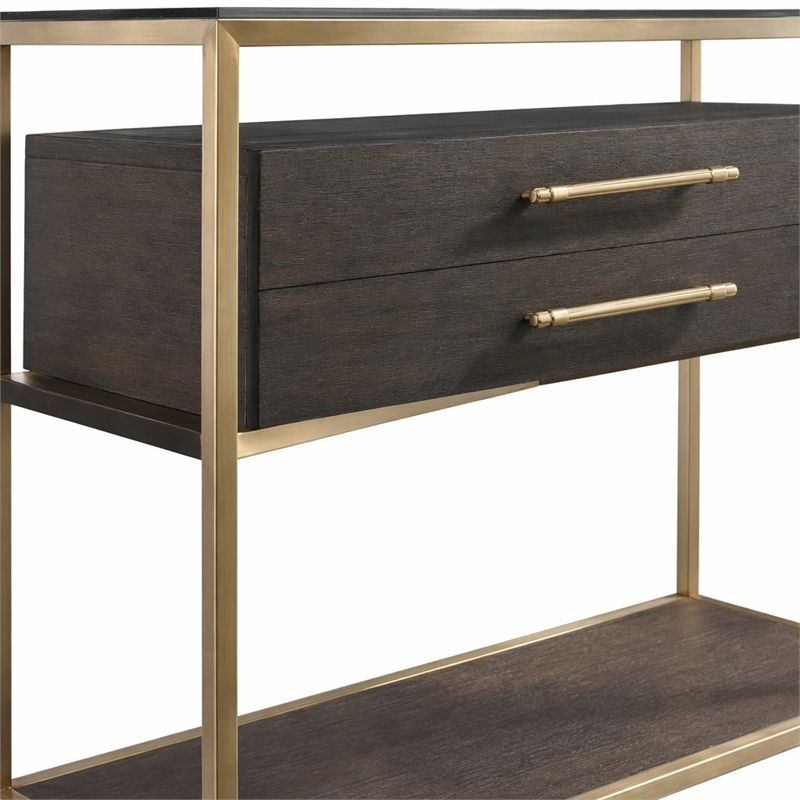 Bowery Hill Nightstand with Brass Frame in Midnight Brown Finish