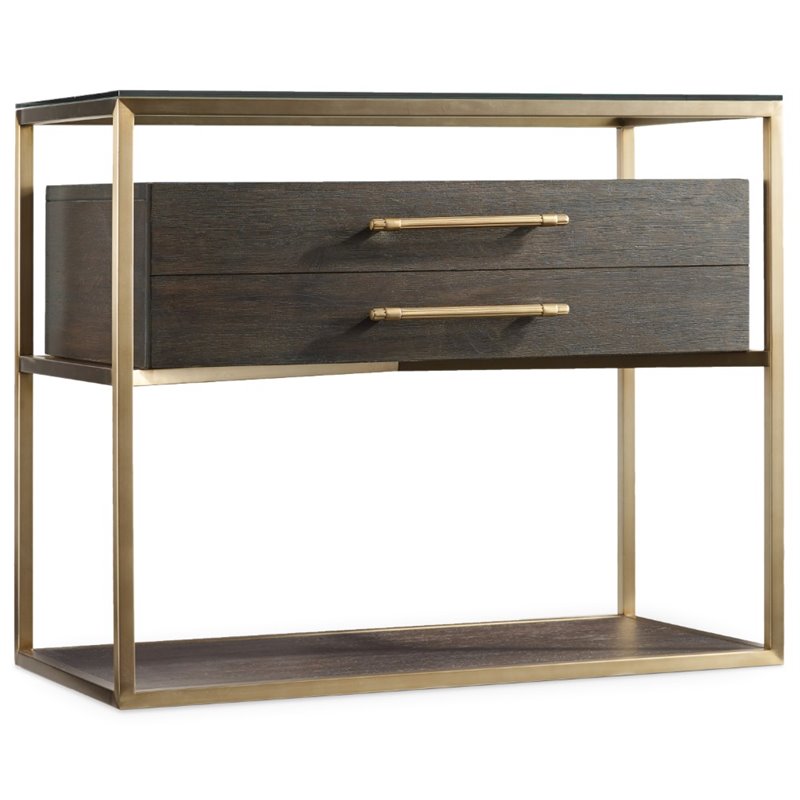 Bowery Hill Nightstand with Brass Frame in Midnight Brown Finish