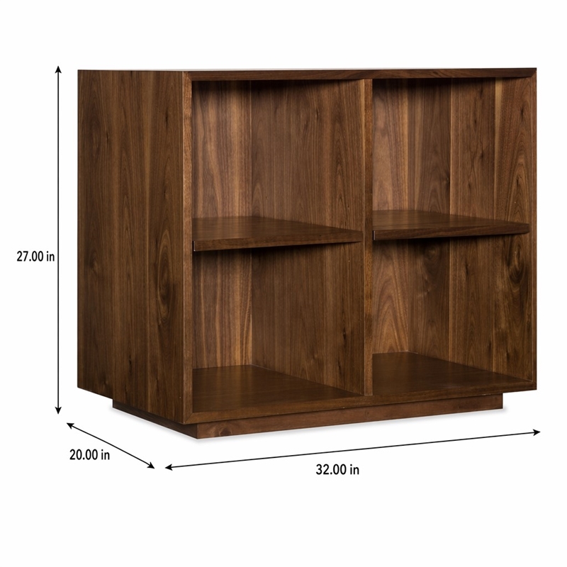 Bowery Hill 4 Cubby Short Bookcase in Wood Brown Finish