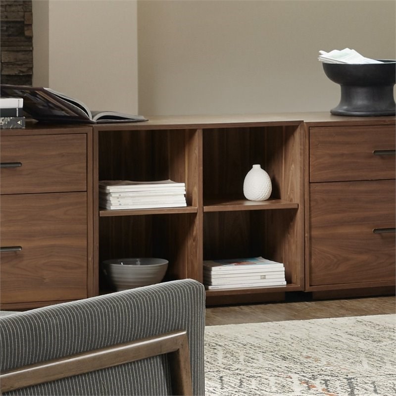 Bowery Hill 4 Cubby Short Bookcase in Wood Brown Finish
