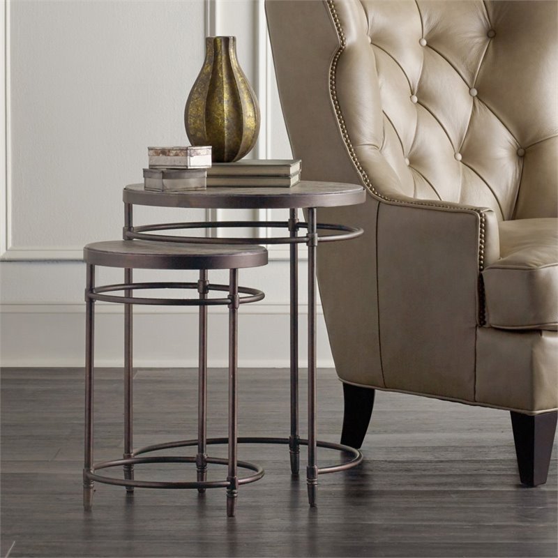 Bowery Hill Nesting Table Set in Light Wood Finish with Metal Accents
