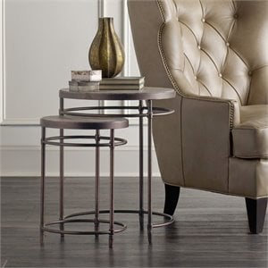 Bowery Hill Nesting Table Set in Light Wood Finish with Metal Accents