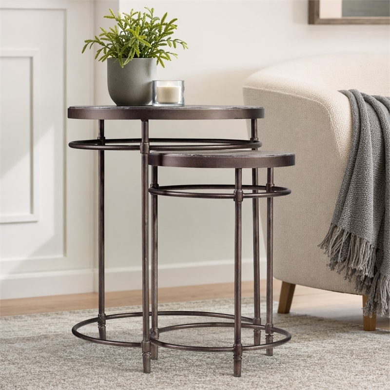 Bowery Hill Nesting Table Set in Light Wood Finish with Metal Accents