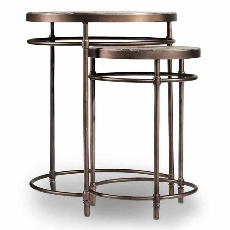 Bowery Hill Nesting Table Set in Light Wood Finish with Metal Accents